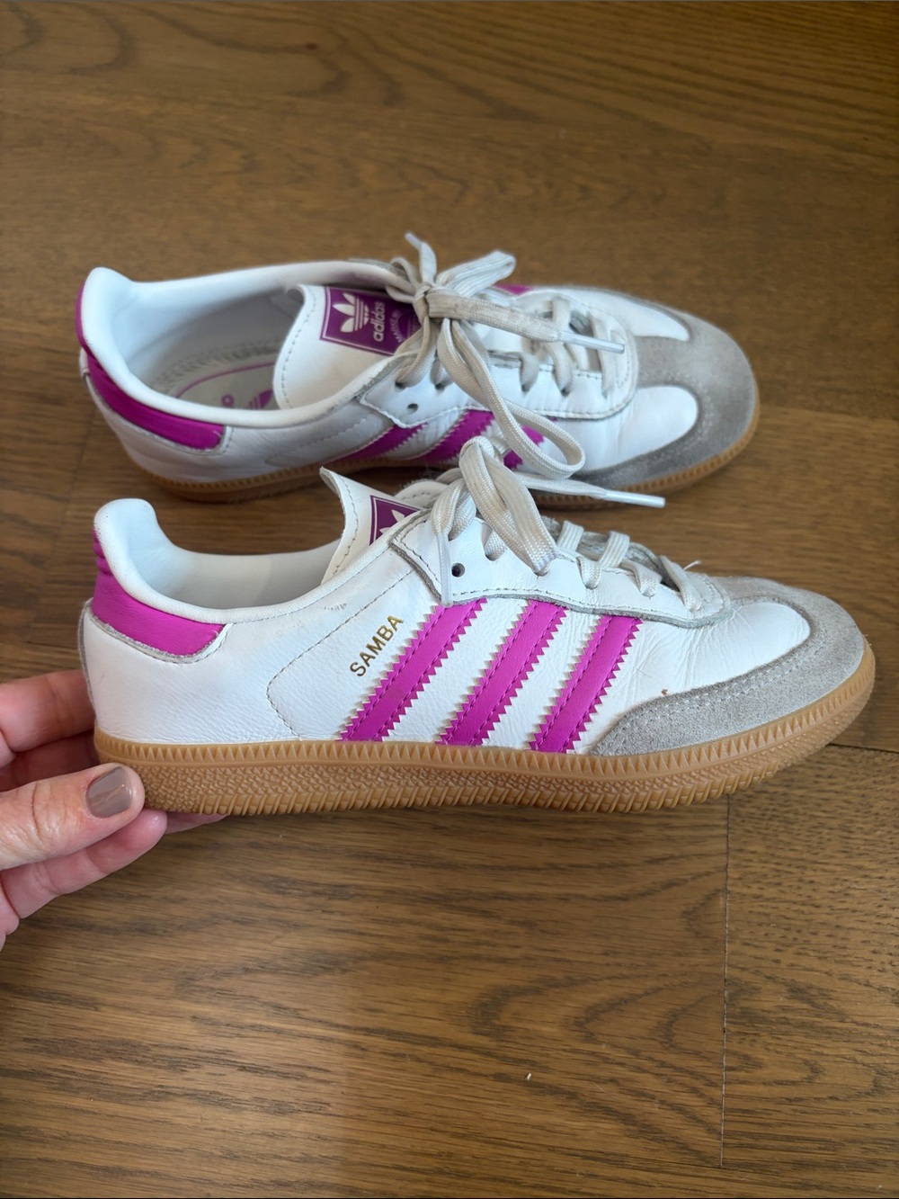 Girls ADIDAS Kids Samba Sneakers - White with Pink and Gum Sole 1